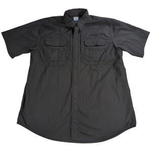 LA Police Gear Mens L Tactical Shirt Gray Ripstop Short Sleeve Button Front